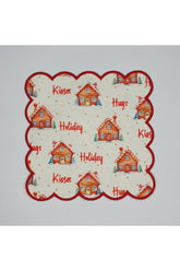 Yılbaşı Kurabiye Ev ve Slogan Desenli Etrafı Nakışlı Kokteyl Peçetesi